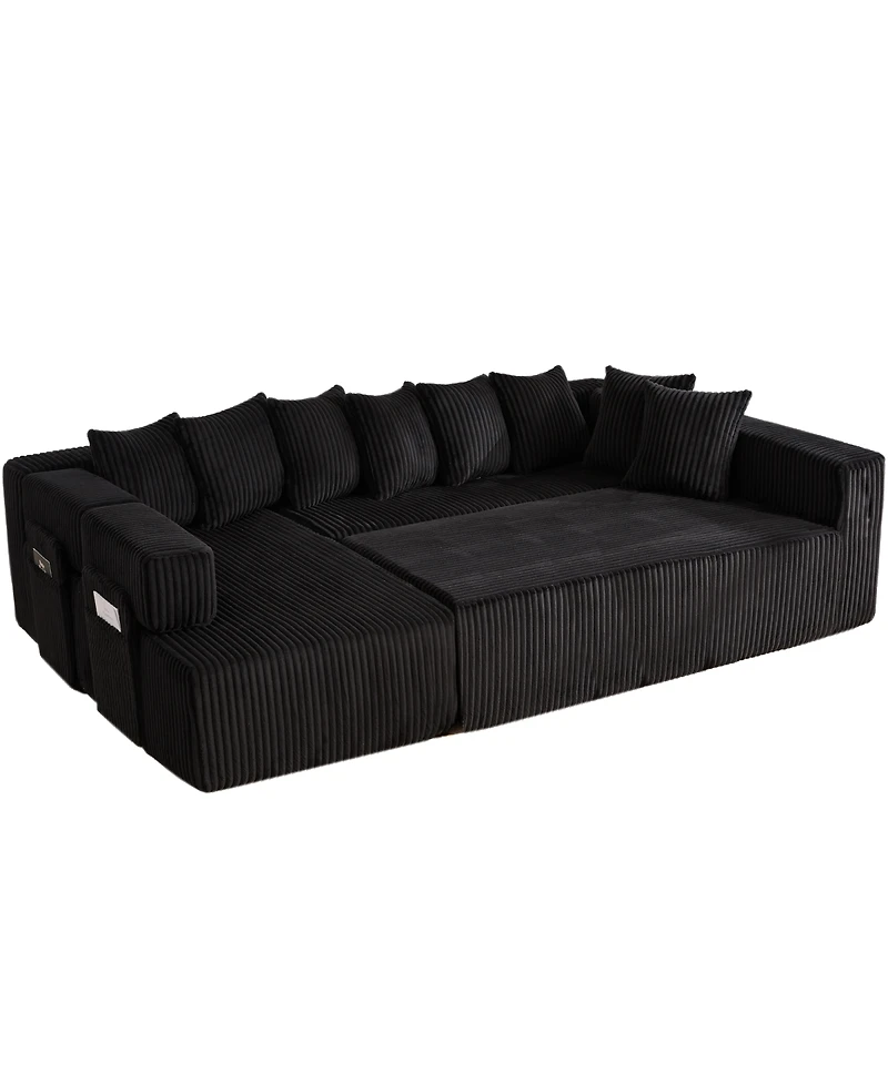 Streamdale Furniture 146" U-Shaped Convertible Sleeper Sectional Sofa, 5 Seats, 8 Pillows