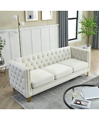 Streamdale Furniture Velvet Sofa for Living Room, Tufted Square Arm Couch, Modern Upholstered Button Couch