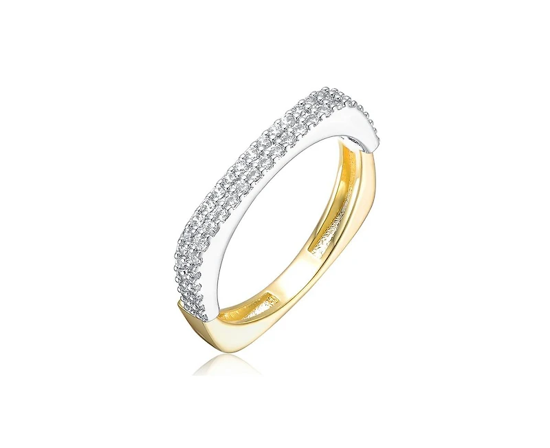 Rachel Glauber Timeless Clear Cz Chic Geometric Band Ring Two-Toned Gold Plated