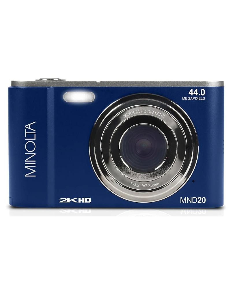 Minolta MND20 44MP 2.7K Quad Hd Digital Camera, Blue, Bundle with 64GB Memory Card, Octopus Tripod, Usb 2.0 Card Reader