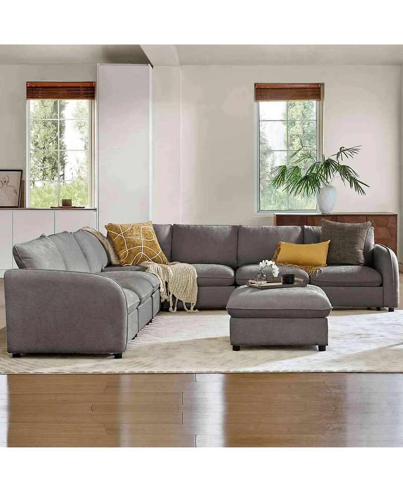 Hulala Home Terencio 132" Modern Modular Storage Sectional Sofa with Hassle-free Assembly