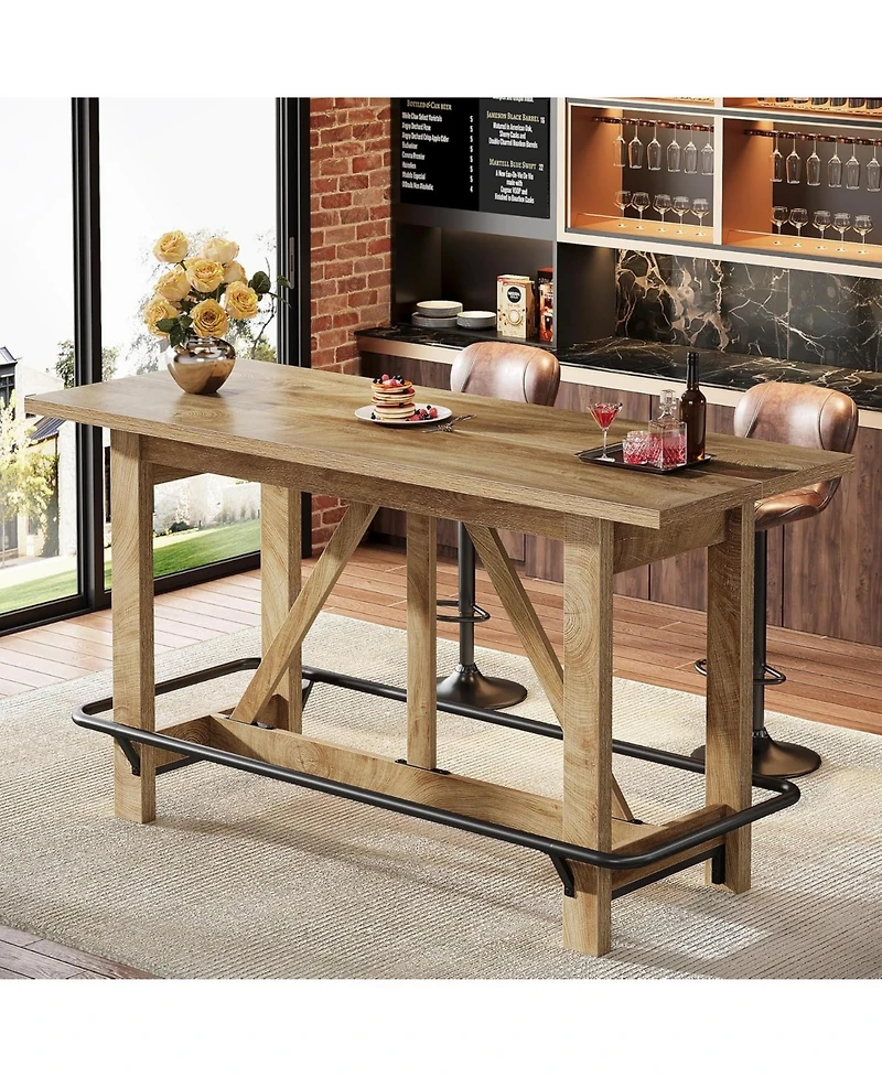 Tribesigns 63" Bar Table, Long Counter Height Pub Dining Table with Footrest, Home Bar Furniture for Bar, Kitchen & Dining Room, Living Room
