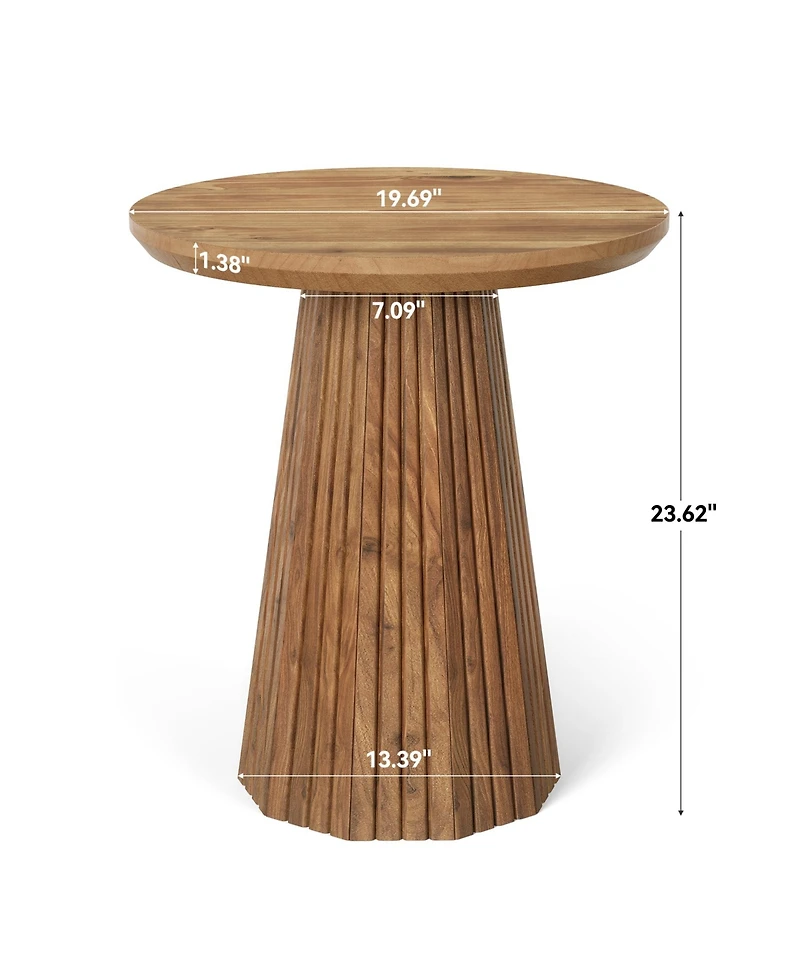 Tribesigns Solid Wood End Table Set of 2, 19" Small Round Pedestal Side Table with Fluted Base, Farmhouse Bedside Table for Living Room, Small Sp
