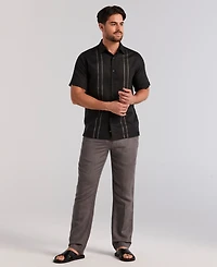 Cubavera Men's Short Sleeve Panel Button-Front Linen Camp Shirt
