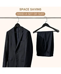 BP4U Wooden Suit Hangers with Pants Bar for Women's Clothes, 16-Inch Wide Shoulder Solid Wood Coat Jackets, Shirts, Trousers