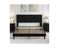 gaomon Velvet Upholstered Platform Bed Frame with Adjustable Tufted Headboard