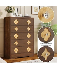 gaomon Rattan 5-Drawer Dresser for Bedroom, 45" Tall Wooden Chest with Large Storage