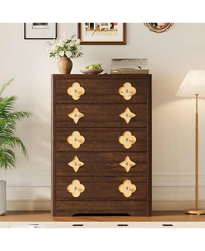 gaomon Rattan 5-Drawer Dresser for Bedroom, 45" Tall Wooden Chest with Large Storage