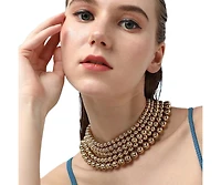 Sohi Women's Gold Metallic Beaded Cluster Necklace