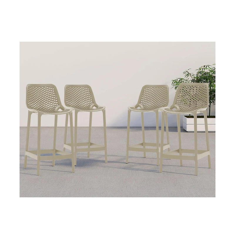 Meridian Furniture Mykonos Taupe Outdoor Patio Stool, Set of 4
