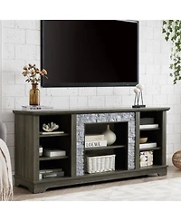 Streamdale Furniture Mantel Stone Tv Media Stand with Faux Stacked Stone Surround, Gray, 58.31"W
