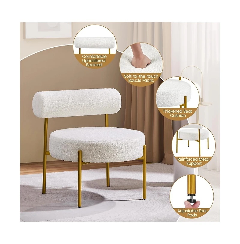 Yaheetech Boucle Accent Chair Side Chair with Gold Metal Legs