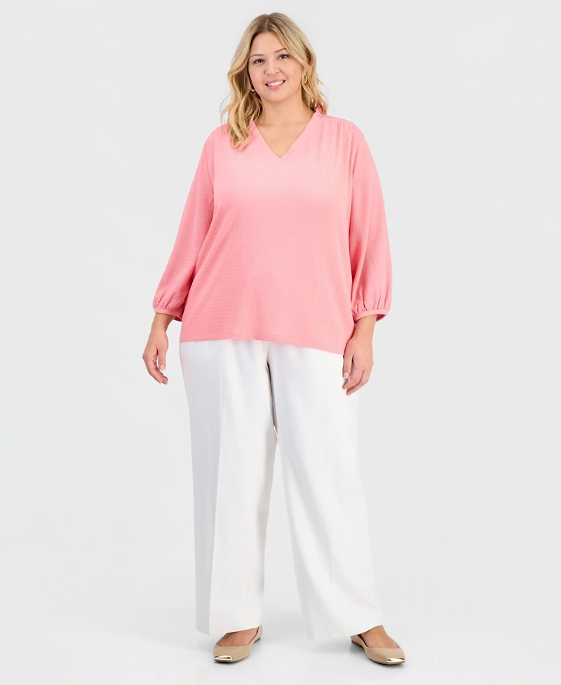 Jones New York Women's V-Neck Crinkle Top