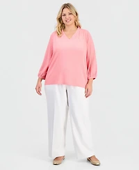 Jones New York Women's V-Neck Crinkle Top