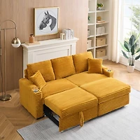 Maison Boucle 80 Inch Corduroy Sleeper Sofa Bed with Storage Ottoman, Pull-Out Convertible Couch for Living Room or Guest Room
