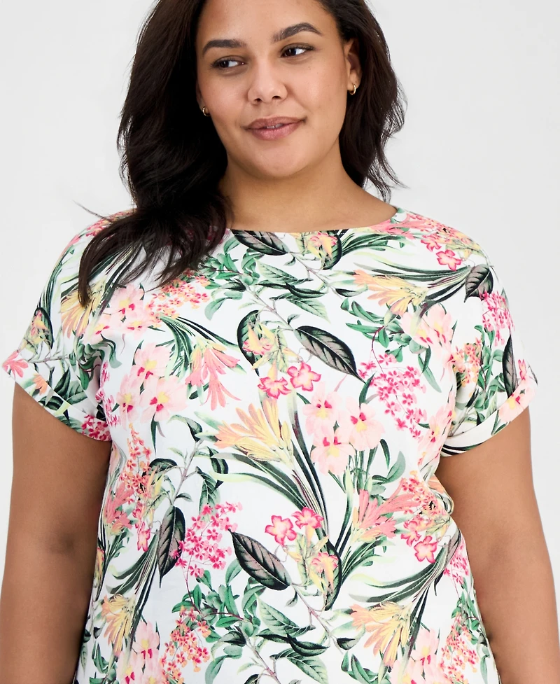 Jones New York Plus Size Printed Side-Button Dress