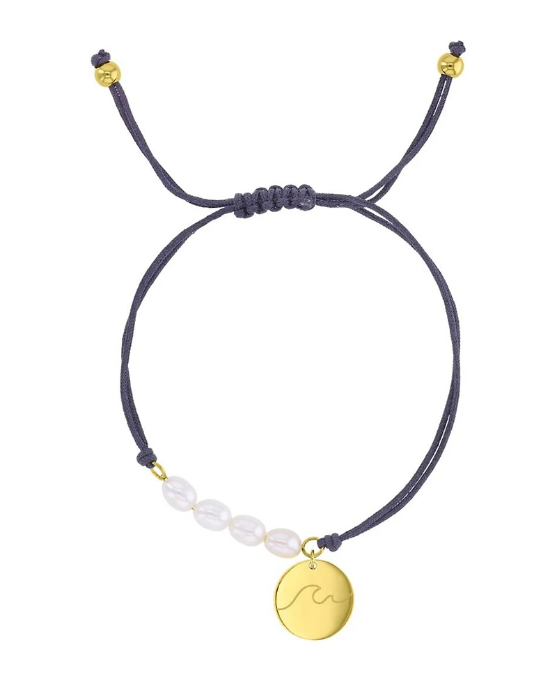 Roxy Waterproof Yellow Rd Wave Heart Charm Pearl Adjustable Bracelet