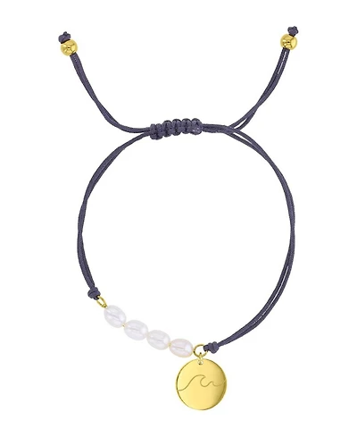 Roxy Waterproof Yellow Rd Wave Heart Charm Pearl Adjustable Bracelet