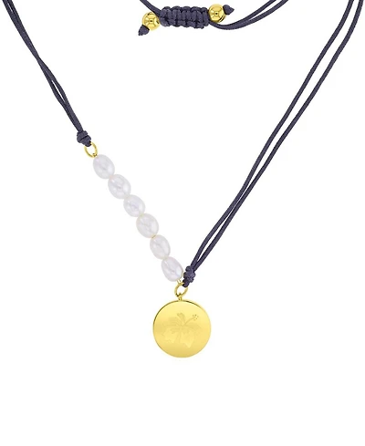 Roxy Waterproof Yellow Hibiscus Pearl Adjustable Necklace