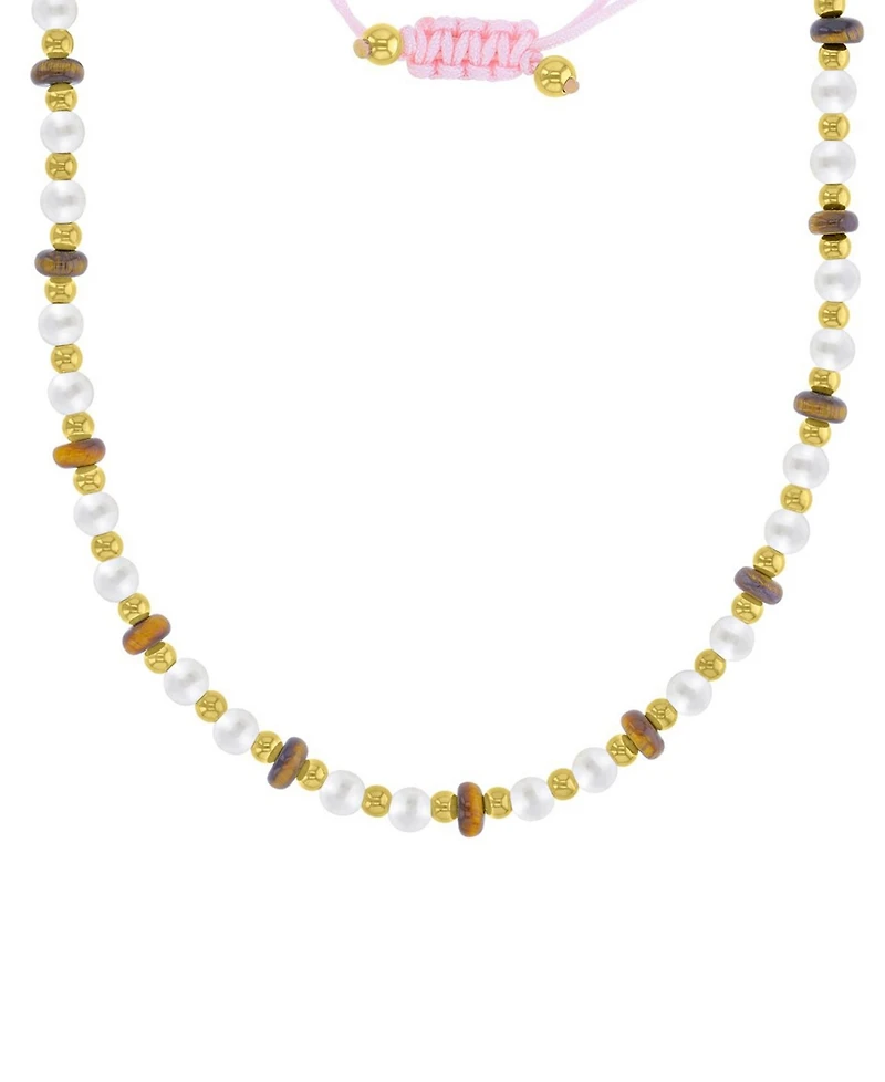 Roxy Waterproof Yellow Tiger Eye Pearl Adjustable Necklace