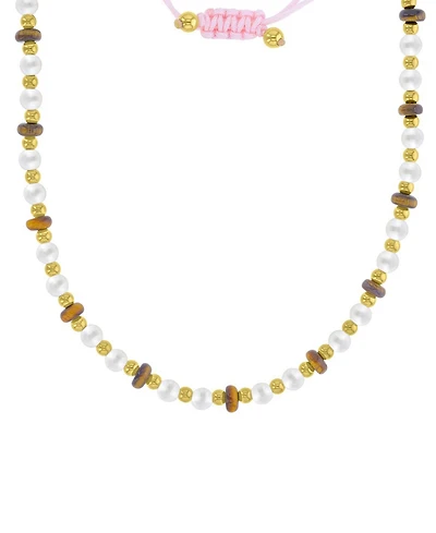 Roxy Waterproof Yellow Tiger Eye Pearl Adjustable Necklace