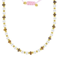 Roxy Waterproof Yellow Tiger Eye Pearl Adjustable Necklace