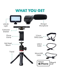 Movo uVlogger Vlogging Kit for iPhone 15 and up with Light, Mic, Phone Mount, Tripod (Usb-c)