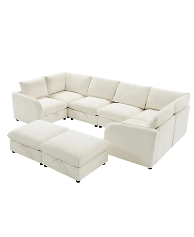 Hulala Home Terencio 128.5" Modern Storage Modular Sectional Sofa with Hassle-free Assembly