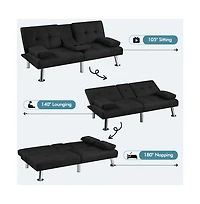 Yaheetech Fabric Upholstered Convertible Futon Sofa Bed for Small Space, Black