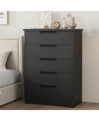 gaomon 5 Drawer Dresser for Bedroom, Gray Chest of Drawers with Embedded Handles, Wooden Organizer Living Room