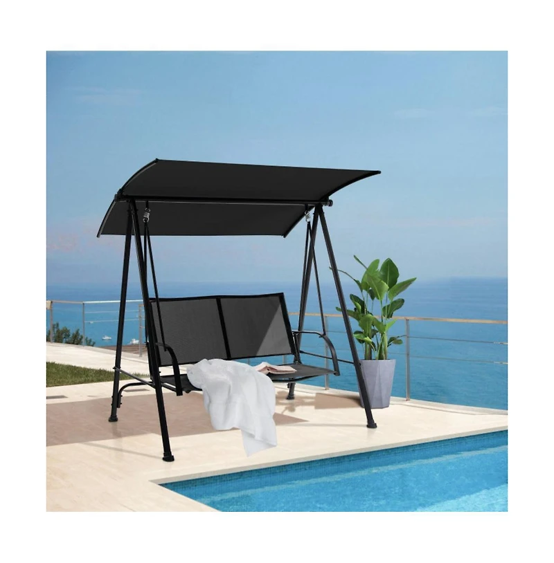 2-Seat Outdoor Canopy Swing with Comfortable Fabric Seat and Heavy-duty Metal Frame