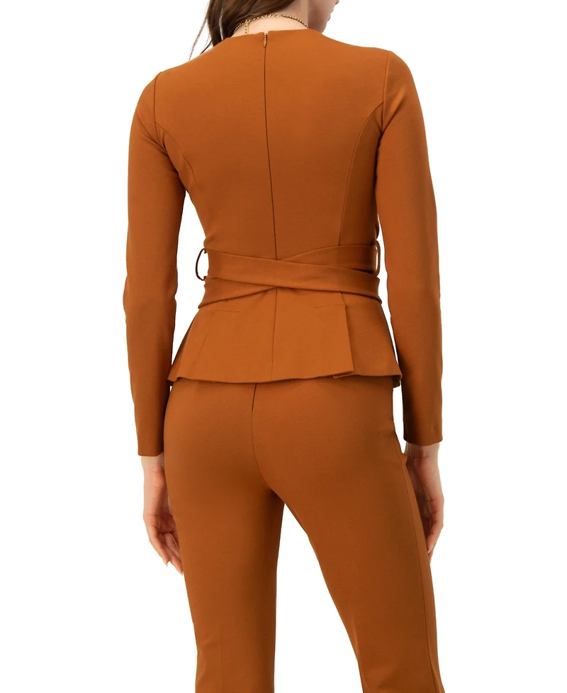 Ivonne Women's Long Sleeve Top with Crossed Tie Straps