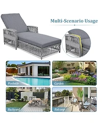 Mondawe Outdoor Wicker Lounge with Armrests, Patio Adjustable Recliner with Soft Removable Cushions