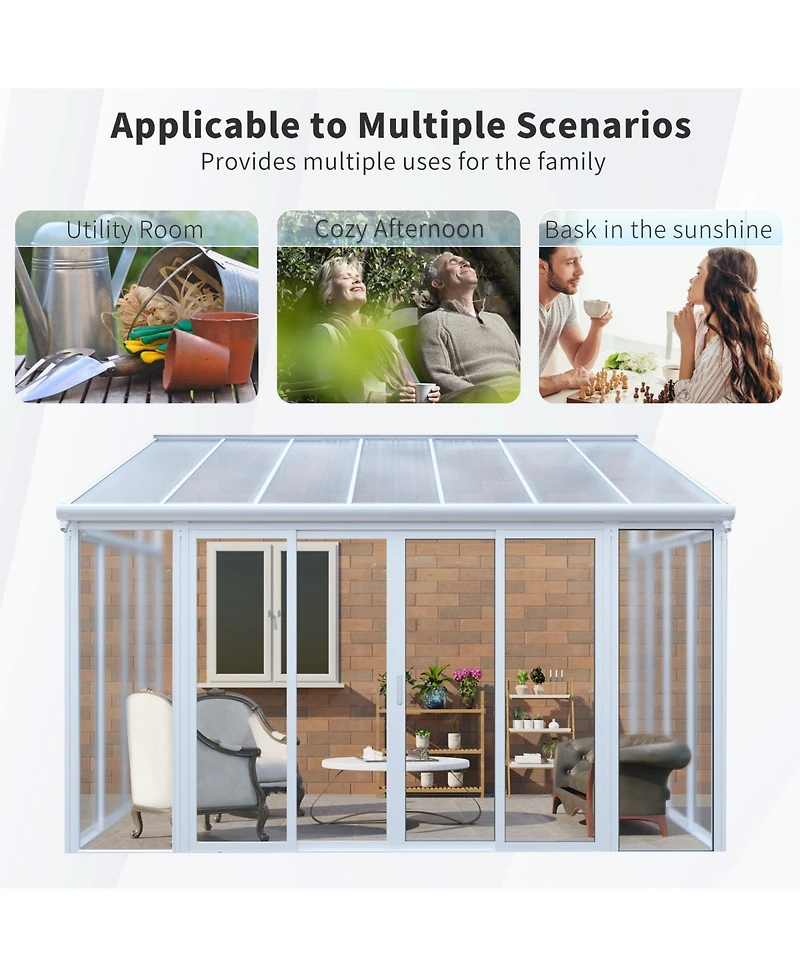 Mondawe 10x14ft Patio Cover Sunroom with Aluminum Frame, Polycarbonate Roof and Sliding Doors