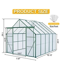 Mondawe 8x10FT Aluminum Double Door Polycarbonate Greenhouse with Raised Base and Anchor