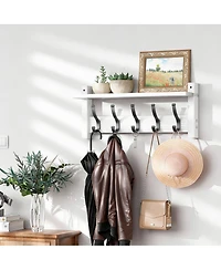 Yigii Wall Mounted Coat Rack with Shelf, 5 Hooks, 55 lbs Capacity, Space Saving, Diy