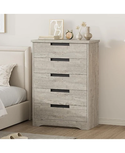 gaomon 5 Drawer Dresser for Bedroom, Gray Chest of Drawers with Embedded Handles, Wooden Organizer Living Room