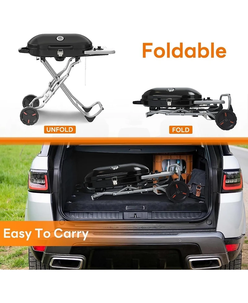 Cowsar Portable Propane Gas Grill, 15,000 Btu Foldable Outdoor Grill with 348 Sq. In. Grilling Area for Camping, Bbq, Parties, Backyard