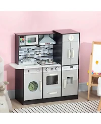 Kids Play Kitchen with Lights Sounds Analog Clock and Storage Shelves for Ages 3 to 6