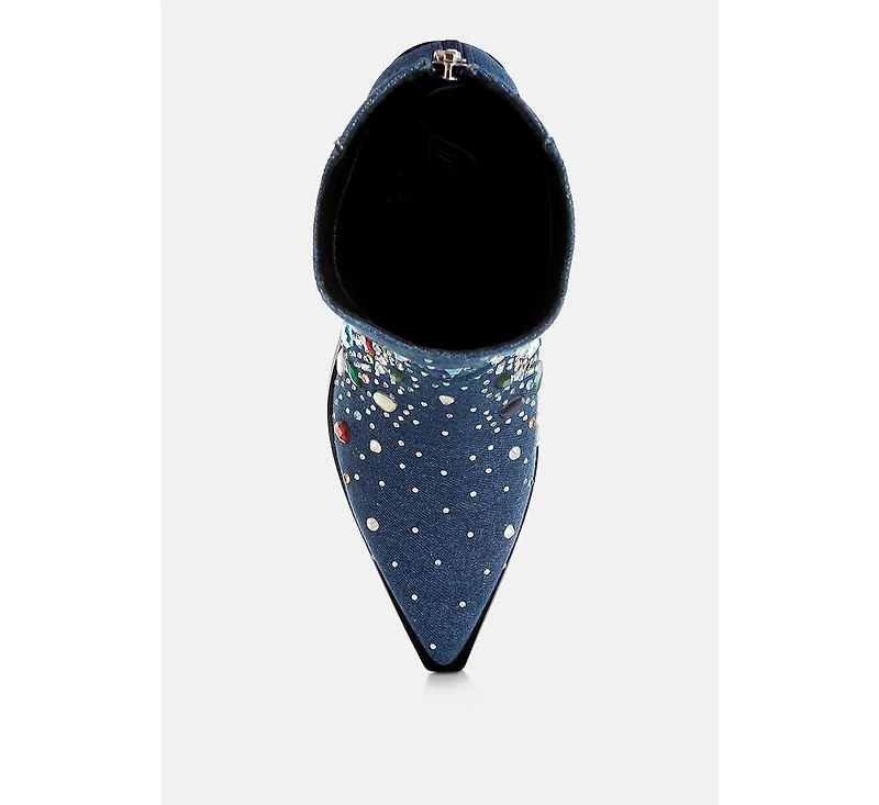 Starlit Multi Color Stones Embellished Boots