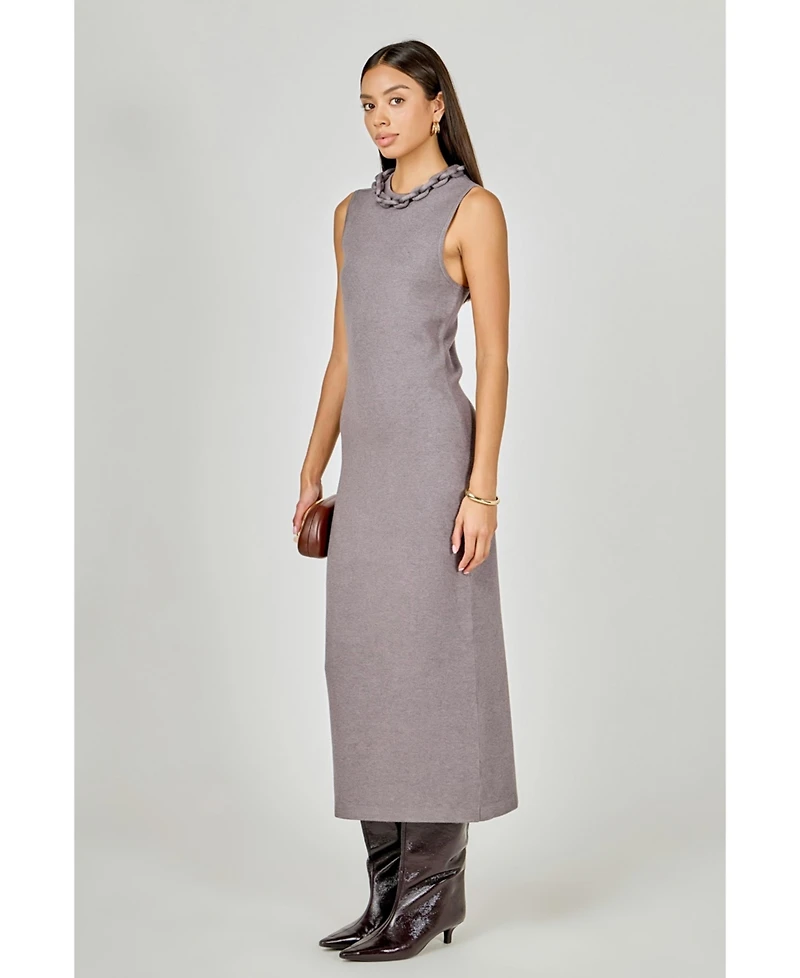 endless rose Women's Knitted Chain Detail Sleeveless Midi Dress