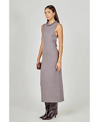 endless rose Women's Knitted Chain Detail Sleeveless Midi Dress