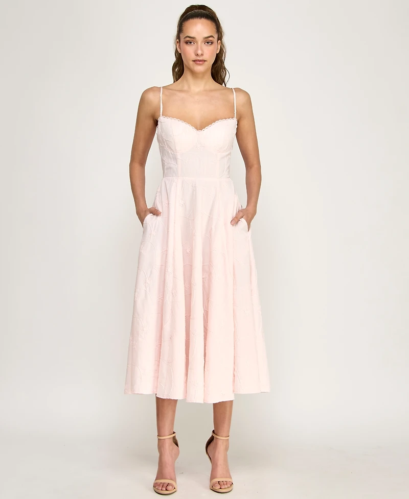 Alex & Sophia Juniors' Sweetheart Embroidered Fit Flare Midi Dress