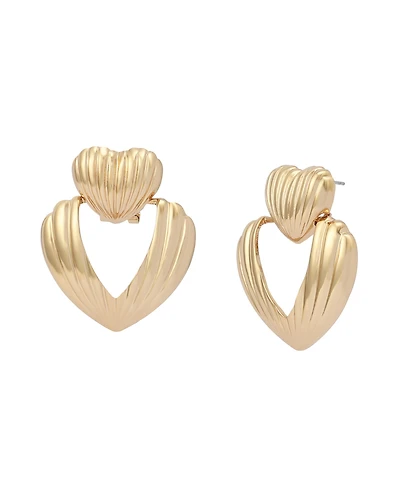 Steve Madden Gold Fluted Heart Drop Earrings