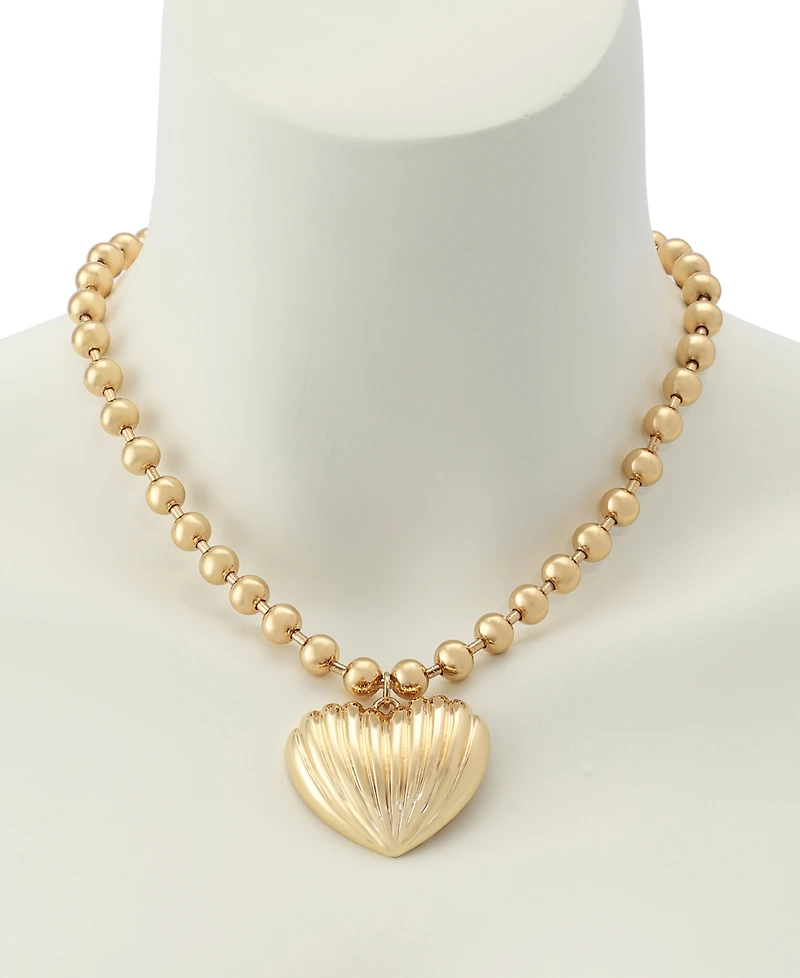 Steve Madden Gold Fluted Heart Pendant Necklace