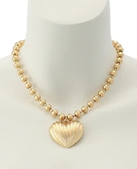 Steve Madden Gold Fluted Heart Pendant Necklace