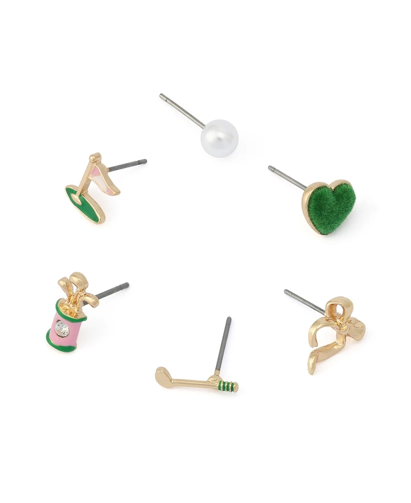 Betsey Johnson Faux Stone Golf 6-Single Stud Earring Set