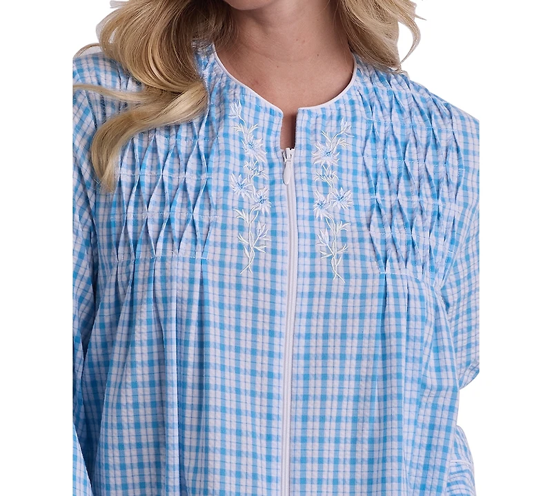 Miss Elaine Women's Window Pane Printed Long Zip Robe