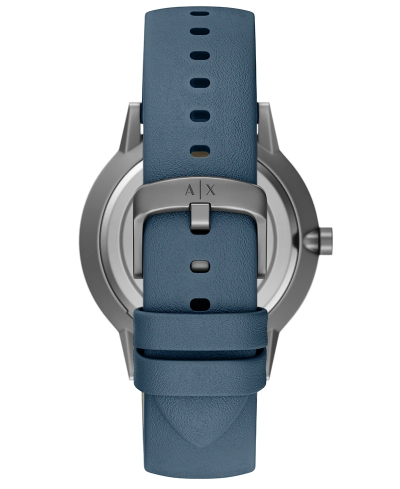 Armani Exchange Men's Quartz Three-Hand Blue Leather Watch, 42mm