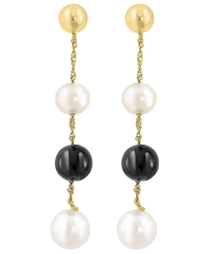 Effy Collection Freshwater Pearl & Onyx Earrings in 14k Yellow Gold